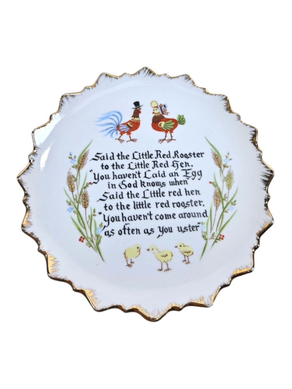 Vintage Little Red Hen Nursery Rhyme Porcelain Wall Plate Farmhouse Decor